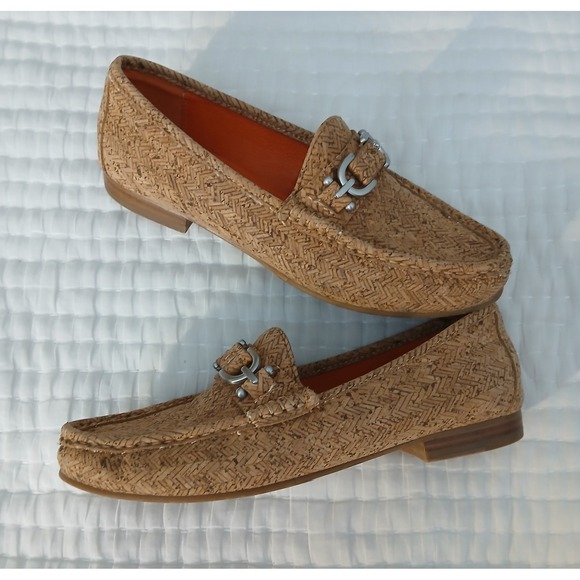 DONALD J PLINER Suzy Silver Bit Cork Chevron Flat‎ Loafer Tan Sz 7.5 - Picture 1 of 10